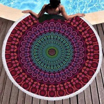 Boheme Runde Strand Håndklæde Farverige Geometriske Kvast Gobelin Microfiber yogamåtte Boho Toalla Tæppe 150cm Brusebad Håndklæder