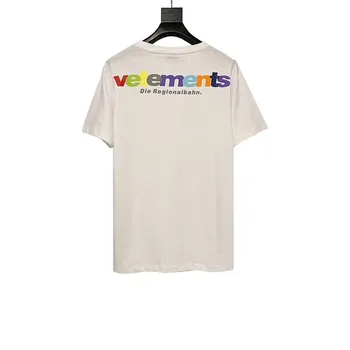 Vetements T-Shirts Regnbue Farvet Broderi Vetements Top Tees Mænd Kvinder 1:1 af Høj Kvalitet, Sommer Stil Vetements T-shirt