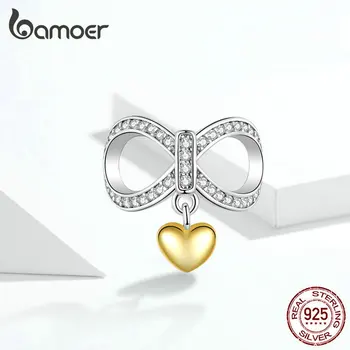 Bamoer Uendelig Kærlighed med Hjerte Charme for Kvinder smykkefremstilling Passer Oprindelige Armbånd af 925 Sterling Sølv Tilbehør SCC1300