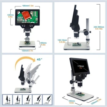 G1200 Digital Mikroskop 7 Tommer Store Farve Sn Stor Base LCD-Display 12MP 1-1200X Løbende Forstærkning nifier med En