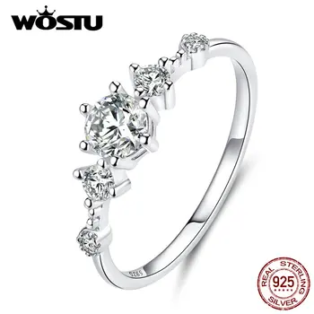 WOSTU Ægte 925 Sterling Sølv Lyse Zircon Ring For Kvinder Delikat Engagement Elsker Ringe Fine Smykker DXR568