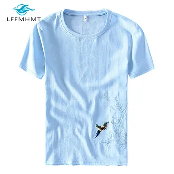 Mænd er Sommerens Mode Brand Kina Stil Fugl Broderi Bomuld O-hals kortærmet T-shirt Mandlige Casual Tee t-shirts Klud
