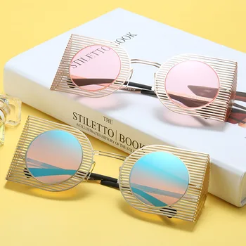 Nye Overdimensionerede Mesh Solbriller Kvinder Personlighed Spejle Vintage til Unisex Reflekterende Runde Linse solbriller Kvindelige Oculos UV400