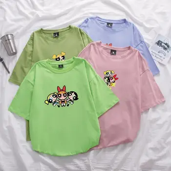 Power Puff Girls T-Shirt Mænd Kvinder Unisex Par Sommer Plus size Bomuld Graphic Tee Shirt Power Bunden Tshirt S-5XL 13 Farver
