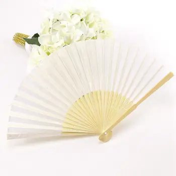 24 stk/masse Hvide Folde Elegant Silke Hånd Fan med gavepose Bryllup & Fest 21cm