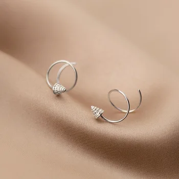 Ægte 925 Sterling Sølv Kegle Spiral Øreringe Søde Geometriske Stud Øreringe Fine Smykker til Kvinder