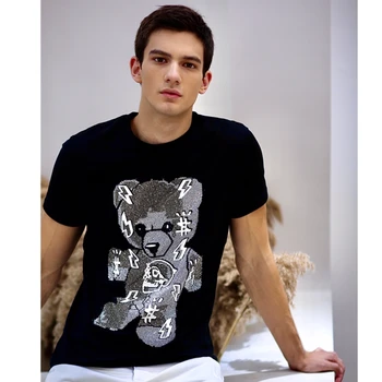 Alex Plein T-shirt Mænd Sommeren Afslappet Bomuld Teddy Bear, Crystal Rhinestones Shortsleeve Rund Hals 2020 Sommeren Streetwear Tegnefilm
