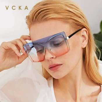 VCKA 2020 Siamesiske Uindfattede Stel Overdimensionerede Solbriller Kvinder Luksus Mærke Stor Flad Top solbriller Trendy Pladsen Gradient Nuancer