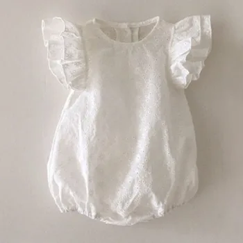 Baby Piger Rompers Baby Tøj Bodyer Flyve Ærme Hule Ud Rompers Nye 2020-Sommer Spædbarn Ren Farve Piger Bodysuit