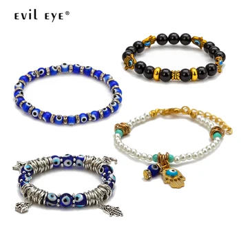 ONDE ØJNE Blå tyrkisk Evil Eye Perler Armbånd Kvast Legering Fatima Hånd Charme Armbånd Justerbar Mode Smykker til Kvinder, Mænd