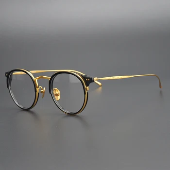 Zerosun Titanium Briller Ramme Mænd Runde Briller Mand Nørd Smalle Briller Recept Nærsynethed Dioptri Optisk Anti Blå Linse