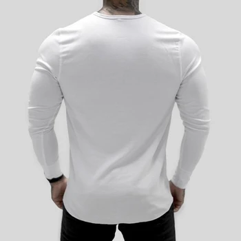 Herre Sommeren fitnesscentre Workout Fitness T-shirt Bodybuilding Slim-Shirts trykt O-hals Lange ærmer bomuld Tee Toppe tøj