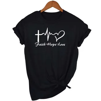 Tro Håb Kærlighed Breve Udskrive Nye Mode Kvinder Tshirt O-Hals Shirts Toppe Tshirt Sjove Tee Kvinde Grafisk Tøj, T-Shirts