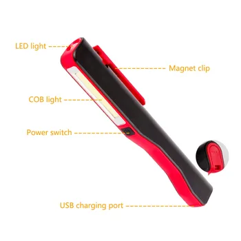 Let COB LED Arbejde Inspektion Lys Bil Reparation Lommelygte Lommelygte Lommelygte Lampe Praktisk Lomme Belysning USB-Genopladelige