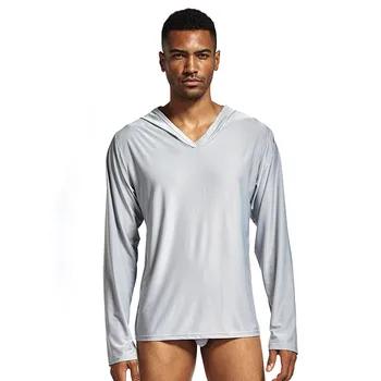 2020 Mænds Pyjamas Nattøj Mænd Sove Shirt i Silke Hætteklædte Mænd Camiseta Hombre Ropa Gay Nightshirt Mænd Bielizna Nocna