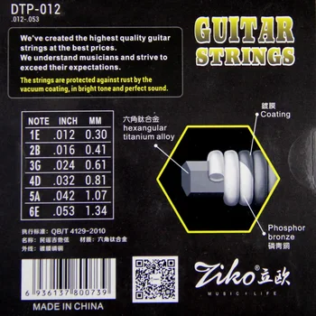 ZIKO guitar strenge Belægning Acousric Strenge .011-.050/.012-.053 tommer hexangular titanium legering Overfladebehandling fosforbronze