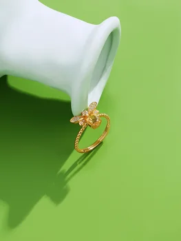 INALIS Søde Bi Åbne 925 Sterling Sølv Ring Romantisk Guld Farve 5A Klare Cubic Zircon Ringe Til Kvinder-års Jubilæum Smykker Gave