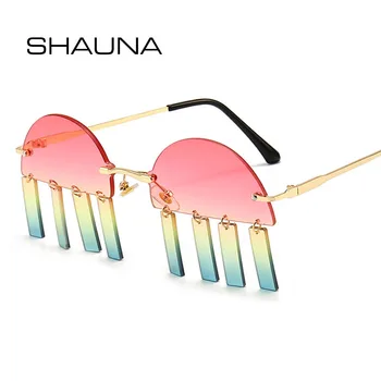 SHAUNA Unikke Semi-Runde Uindfattede Solbriller Kvinder Ins Populære Lille Rektangel Vedhæng Brillerne Mænd Sol Briller UV400