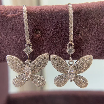 OEVAS Luksus 925 Sterling Sølv Skabt Moissanite Gemstone Drop Dingle Butterfly Øreringe Fine Smykker Gave Engros