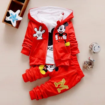 3pcs/set, Dreng, Pige Tøj Baby Tegnefilm Mickey Mouse, Donald Hooded Coat+T-shirt+Bukser Kids Sport Passer til Børn, Tøj, Træningsdragt