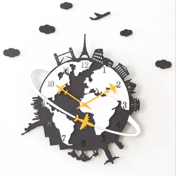 Moderne verdenskort Wall Clock Personlig Kreative Træ-Dekorative Tavse Verden Kvarts Ur Væg Ur til Stue, Soveværelse