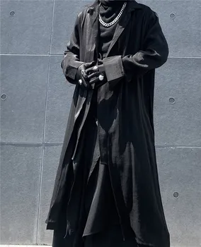 Yamamoto mørk mid-længde vindjakke shirt mandlige falske to løse vilde ren sort langærmet skjorte jakke