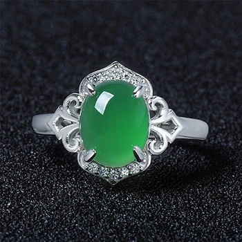 Bali Jelry Retro 925 Sølv Kvinder Ring Smykker Oval Form Emerald Zircon Sten Mode Finger Åben Ring Bryllup Tilbehør