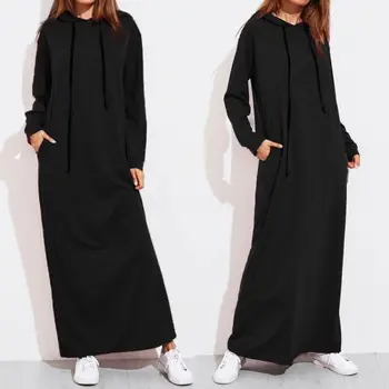 RICORIT 2019 langærmet Hooded Lang Sweater Hjem Afslappet Komfort Kvinder Maxi Kjole Tøj