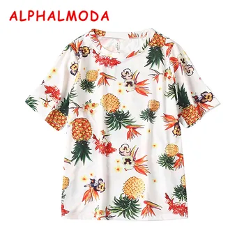 ALPHALMODA 2018 Sommeren Kvinder Trendy Trykt Mønster t-shirts Tropiske Frugter Print Kvindelige Populære Kort-langærmet t-shirts