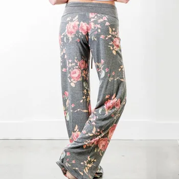 JIGERJOGER polyester-bomuld blanding snor løs Lounge Bukser rem binde høj linning yoga bukser blomstret bukser med print