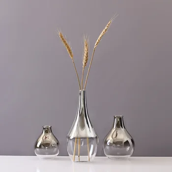 Strongwell Moderne Mode Glas Vase Håndværk Sølv Gradient Tørrede Blomster Vase Desktop Ornamenter Boligindretning, Planter, Potter