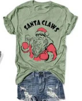 Glædelig Jul Kort-Langærmet Plus Size T-shirt til Kvinder Santa Claus Trykt Simpelt O-Hals Halv-Ærmet Sexede Kvinder Shirts Bomuld