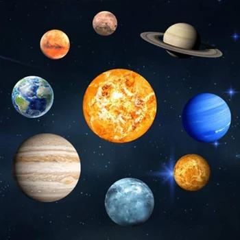 HLZS-9Pcs/Set, 9 Planet i solsystemet, Fluorescerende Væggen Stick Universet Planet Galaxy Børn Værelses Lysende Væg Sticke