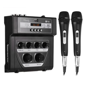 Bluetooth-o DJ Mixer Hjem Mixer Udendørs Mikrofon Forstærker Lille Mixer med 2-Mikrofonen EU Stik