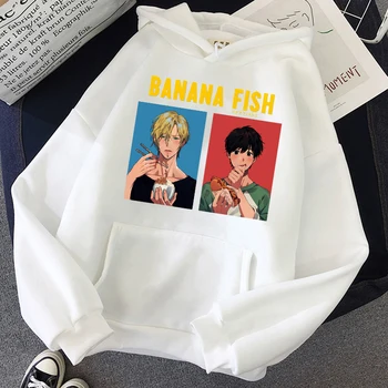 Anime Hoodie Kvinder Vinteren BANAN FISK Print Unisex Fashion Hættetrøjer Mænd Casual Pullover Harajuku Varm Sweatshirt Pels