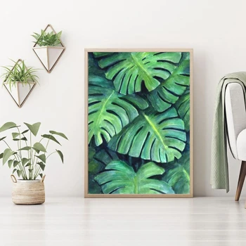 Tropical Palm Leaf Botaniske Grønne Planter Blad Nordiske Plakat Væg Billeder Til Stue Væg Kunst, Lærred Maleri Uden Ramme