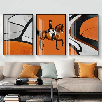 Moderne Abstrakte Hest Orange Baggrund Wall Art Prints Lærred Malerier Plakat Billede til stuen Hjem Dekoration Uden Ramme