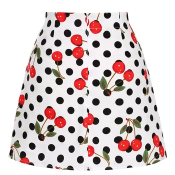 2021 Sommer Strand 50'er Retro Vintage Cherry Nederdel Kvinder, Damer Polka Dot Sexet Mini Kort Hvid Nederdel SS0008