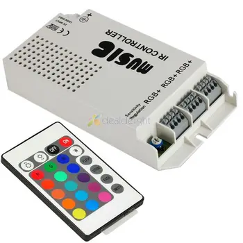 DC12V 5A, Musik-Lyd-og 3 Porte RGB LED Controller Med 24Key IR-Fjernbetjening for RGB Strip Light ping