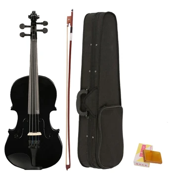 4/4 Fuld Størrelse Akustisk Violin Violin Sort med Bue Colophonium
