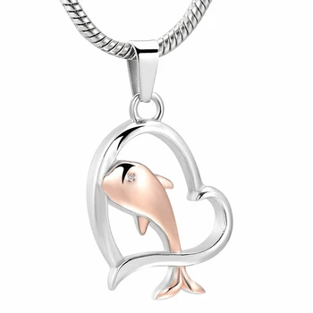K001 Dolphin Hjertet Ligbrænding Urn Halskæde - 316L Rustfrit Stål Memorial Smykker for Human/Pet Aske