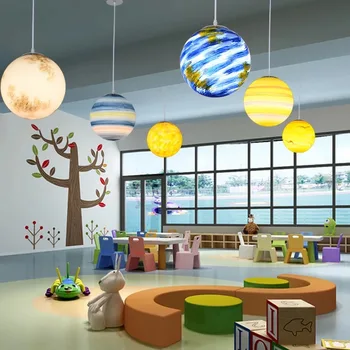 Nye Univers Planet Parlor Hanglamp Børn værelses Led Vedhæng Lys Restaurant, Children ' s park Pendel Lampe Loft Art Deco -