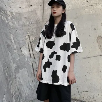 Sommeren Tshirt Streetwear Kvindelige Søde Ko Toppe Tee Kawaii Overdimensionerede Harajuku T-Shirt Japansk Halv Ærme Løs T-Shirts, Mine Damer