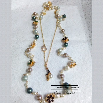 Koreanere Bohemia dobbelt Multi-lag lag Blomster Perle Halskæde pearl smykker til kvinder pearl smykker lange stil halskæde