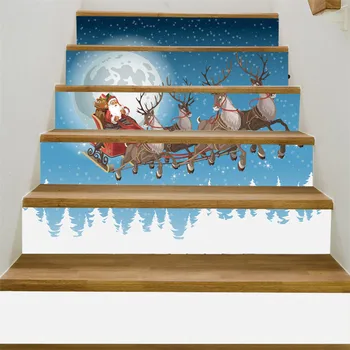 Happy Santa Claus Trappe Klistermærker Vinyl Decals Trappe Tapet DIY Selvklæbende Jul Trappe Vægmaleri Hjem Decor Design