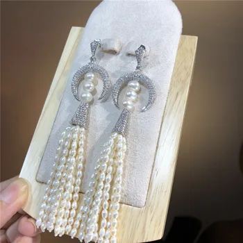 Hot sælge Eu-Amerikanske stilarter naturlig hvid ferskvandsperle micro indlæg zircon tilbehør øreringe, mode smykker