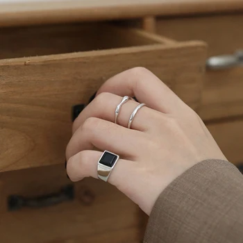 F. I. N. S Minimalistiske Dobbelt Lag Linje S925 Sterling Sølv Ring Uregelmæssige Konkave Glatte Åbning Finger Ring Fine Smykker