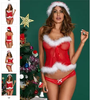 Nye Nattøj Sexet erotisk lingeri Nat kjole Undertøj Teddy Nattøj Party Christmas Santa Cosplay Kostumer til Kvinder