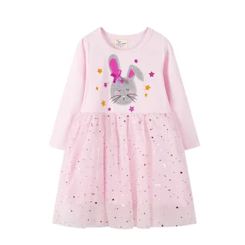 Nye Ankomst Dyr Applique Prinsesse Piger Dress Mesh Part Tutu Fødselsdag børnetøj Kjole til Efteråret
