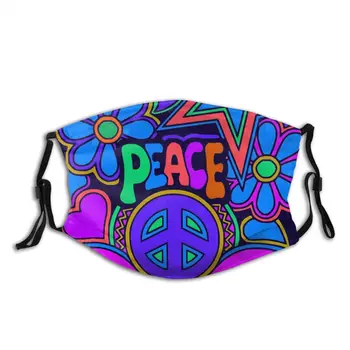 Fred Og Kærlighed Genanvendelige Ansigtsmaske Psykedelisk Trippy Hippie Anti Haze Støvtæt Maske Med Filtre Til Beskyttelse Dækning Af Respirator